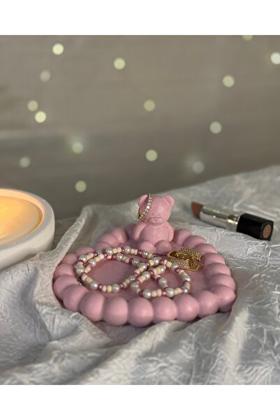 Homesinti طبق ديكور مصنوع يدويًا من الحجر ودب وردي اللون