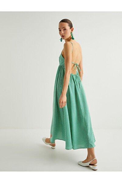 Koton Rochie midi cu bretele în carouri, decoltată la spate, cu detaliu de le...