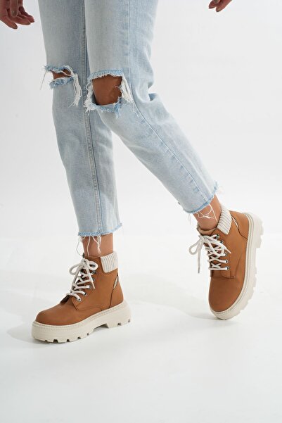 Zerenyus Γυναικείες καθημερινές μπότες ZRİN-2045 Premium Tan Suede με κορδόνια