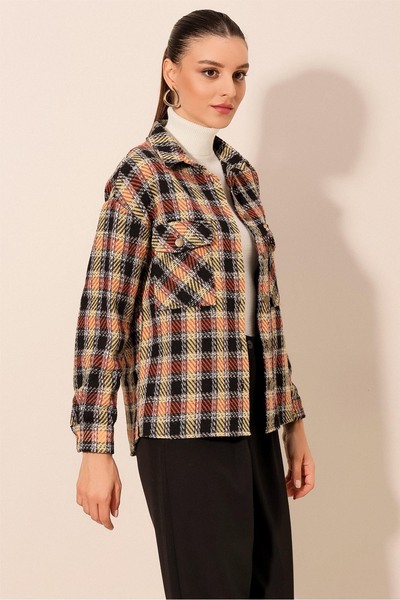 Bigdart Women's Plaid Pattern Oversized Lumberjack Shirt 3854 - B. Tile