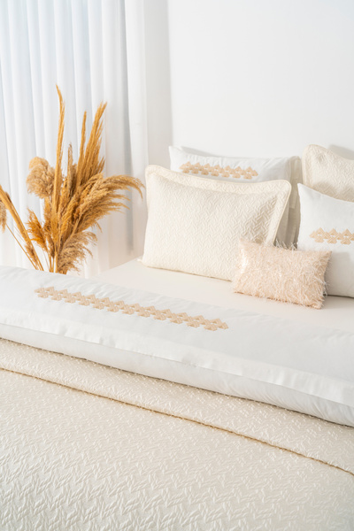 Rivaİstanbul Parla Ecru Embroidered Double Duvet Cover Set - 8 Piece Dowry Set