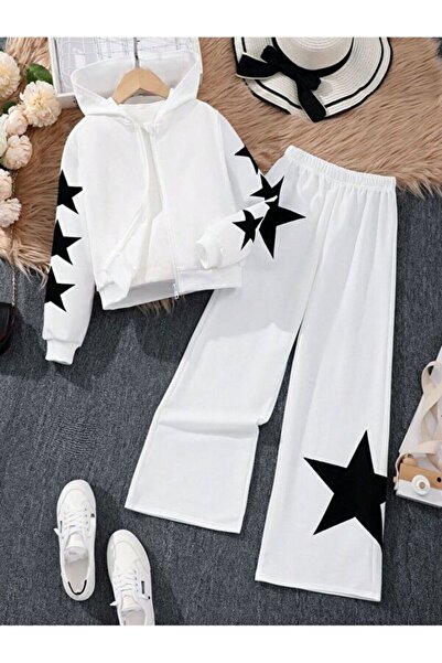 buendiakids Unisex Children's White Star Printed Zippered Hooded-Loose Tracks...