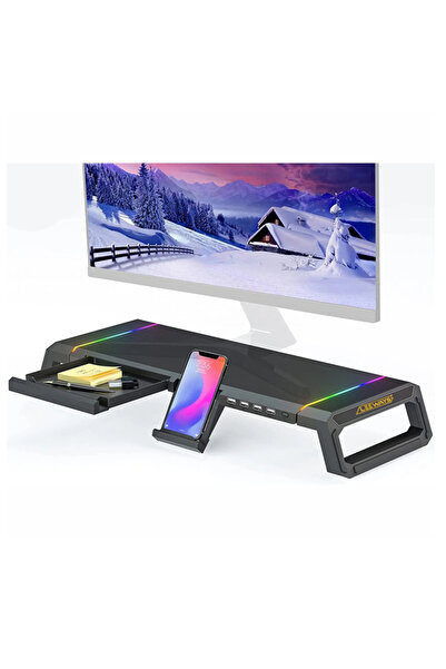 ALWAYS TEKNOLOJİ Desktop Stand Riser Foldable Rgb Monitor Stand with Drawer
