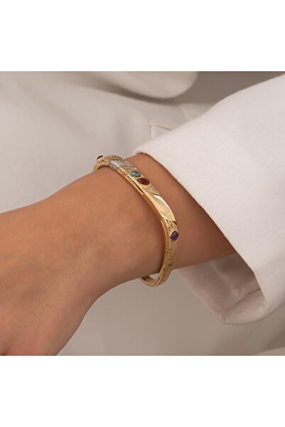 H.M Hakan Mücevherat Renkli Taşlı 14 Ayar Altın Kelepçe