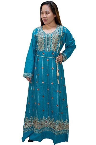 Zainah Elegant Embroidered Jallabiya / Kaftan Maxi Dress | Vertical Stripe Pr...