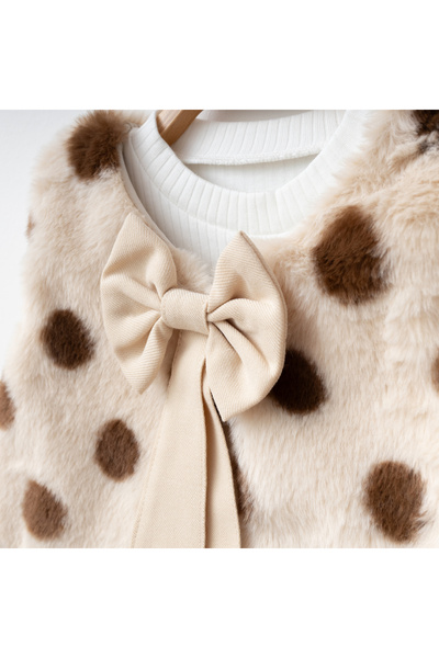 My Lusa baby wear Banu's Polka Dot Bow Plush Vest & Knitwear and Shorts Set - (Ages 2-5)