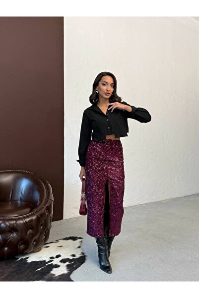 Lady Pixie Women's sequin midi skirt with slit detail