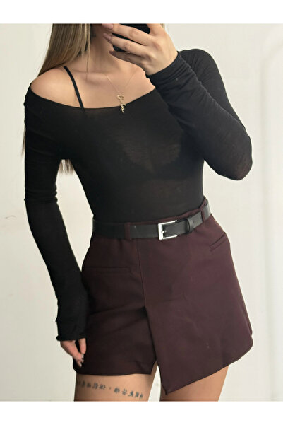 nona butik Claire Kemerli fustă pantalon scurtă - Roșu Claret