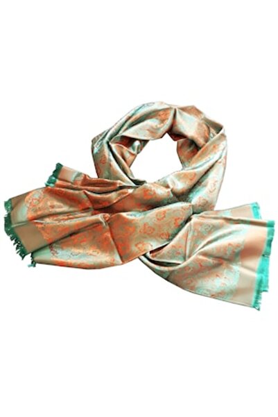Lakshmi Eșarfă orientală de mătase de lux, verde cu auriu, 160 x 60 cm