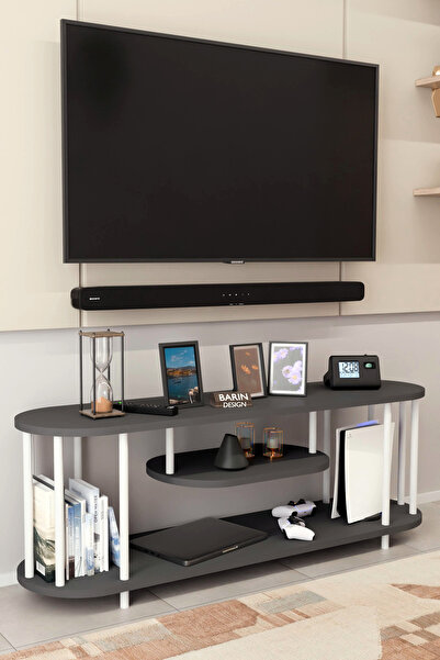 BARIN DESIGN Modern TV Ünitesi Ahşap Raflı 2 Katlı Televizyon Sehpası Minimal...