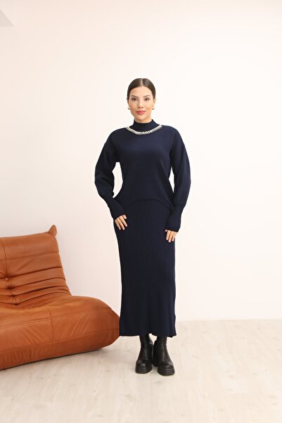 İKLİM LİFE Σετ φόρεμα με πέτρινη μπλούζα και γιλέκο