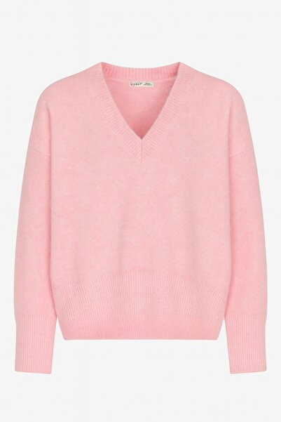 Mixray 6996 Women's V-Neck Soft Knit Sweater Pink