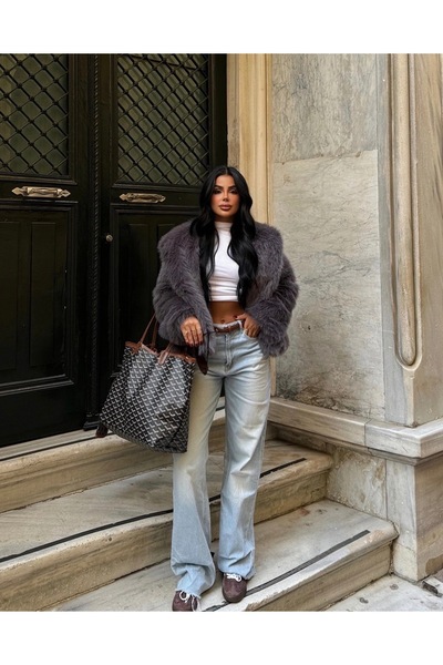 DEV LINE Elegant Anthracite Grey Faux Fur