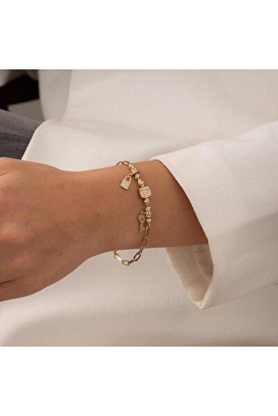 hakan mücevherat Taşlı Charmlı 14 Ayar Altın Bileklik