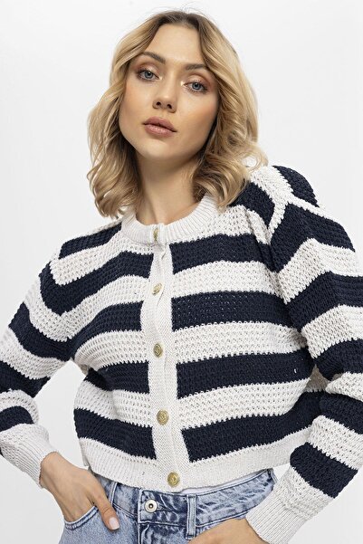 İKLİM LİFE Πλεκτή ζακέτα με μοτίβο ρίγες και κλείσιμο με κουμπιά