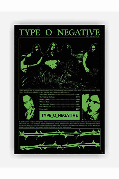 fırsatlar diyarı Type O Negative Heavy Gotik Metal Müzik Kağıt Poster - Çerçe...