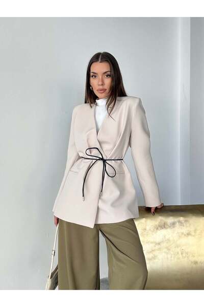 mydukkan.co Leather Belted Blazer Jacket