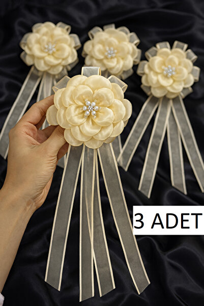 Leyli Kına Büyük Çiçekli ve Broşlu 3 ADET GOLD Bohça Çiçeği Bohça Süsü Nişan ...