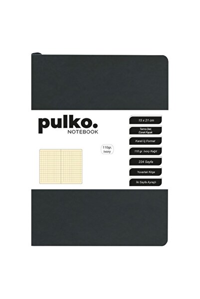 Pulko Defter 110gr Ivory Kağıt, A5, Termo Deri, 224 Sayfa, Kareli, 047, Siyah