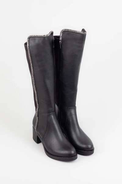 Adım Adım Γυναικείες μαύρες μπότες με τακούνι με ελαστική πλάτη