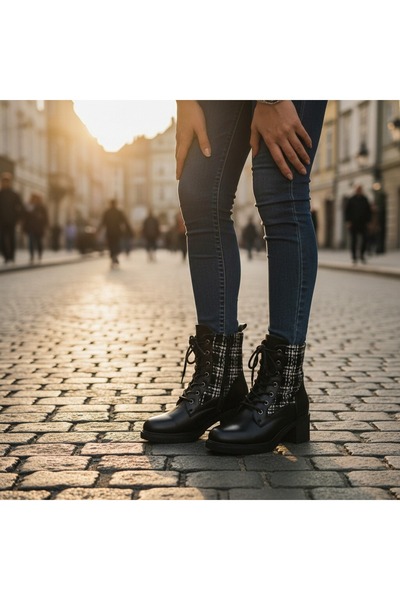 OEM Women's fur boots, flexible, with thick heel, eco-leather and textile material, A10390