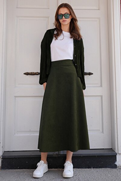 VAGGON Μίντι φούστα με υφή σουέτ με φαρδιά κοπή