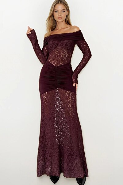 VAGGON Φόρεμα με δαντέλα με γιακά Madonna Maxi