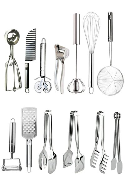 Kitchen Damys Stainless Steel Ice Cream Scoop Colander Pizza Cutter Garlic Press Kitchen Prep Set 13 Pieces
