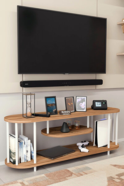 BARIN DESIGN Modern TV Ünitesi Ahşap Raflı 2 Katlı Televizyon Sehpası Minimal...