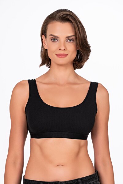 Kompedan Kadın Pamuklu Kaşkorse Sporcu Sütyen | Siyah 5044