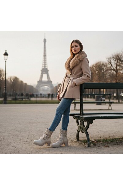 OEM Women's fur boots, flexible, with thick heel, eco-leather and textile material, A10390