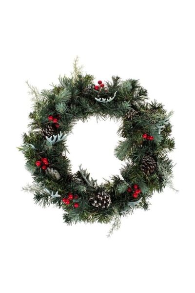 AB HOMES Coroană decorativă de Crăciun, verde cu LED-uri, conuri și fructe de...