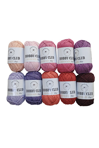 hobby club 25 Gr 10 Colors Amigurumi, Punch and Bag String 100% Cotton Mini Set Pinks