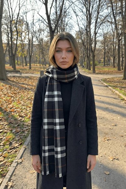 AFVENTE Χειμερινό καρό μοτίβο μαύρο κασκόλ σάλι