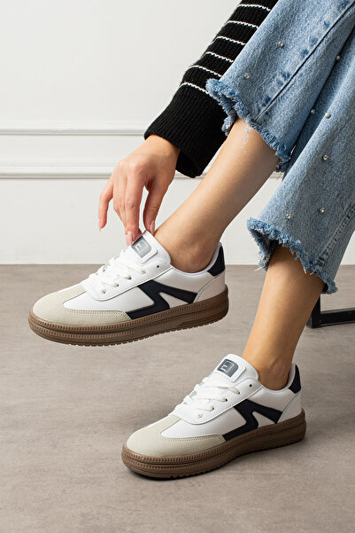 eformoda by emre yılmaz White Navy Blue Unisex Women's Everyday Sneakers Soft-Soled Sports Shoes