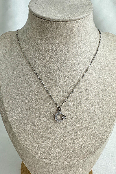 Modex Thin Chain Stone Minimal Moon Star Necklace (40+5cm)
