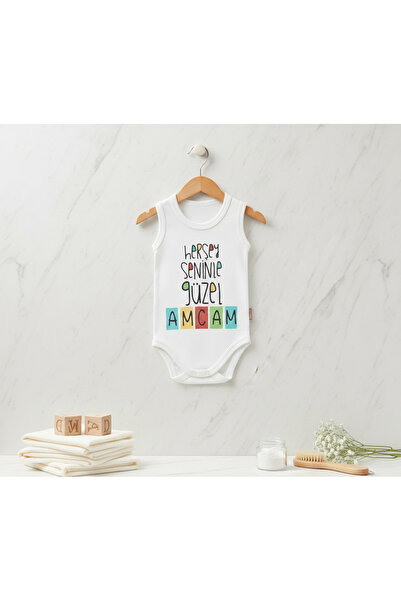 Babix Unisex Bebek Krem Her Şey Seninle Güzel Amcam Yazılı Zıbın Çıtçıtlı Badi