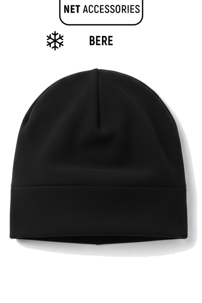 Net Tekstil Four-Piece Black Men's Fleece Set Gloves Neck Gaiter Beanie Ear Warmer Thermal