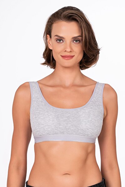 Kompedan Kadın Pamuklu Kaşkorse Sporcu Sütyen | Gri 5044