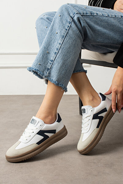 eformoda by emre yılmaz White Navy Blue Unisex Women's Everyday Sneakers Soft-Soled Sports Shoes