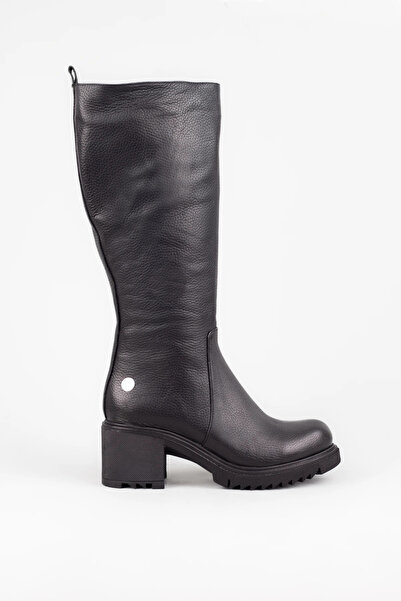 Adım Adım Women's Genuine Leather Elastic and Zippered Heeled Boots