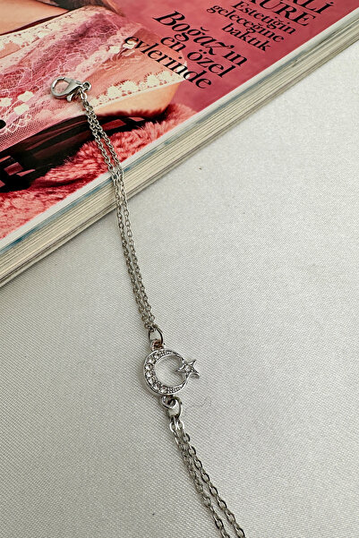 Modex Crystal Stone Embroidered Minimal Moon Star Bracelet (17+5cm)