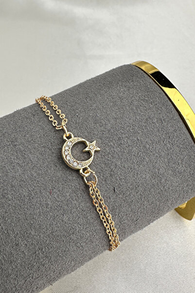 Modex Crystal Stone Embroidered Minimal Moon Star Bracelet (17+5cm)