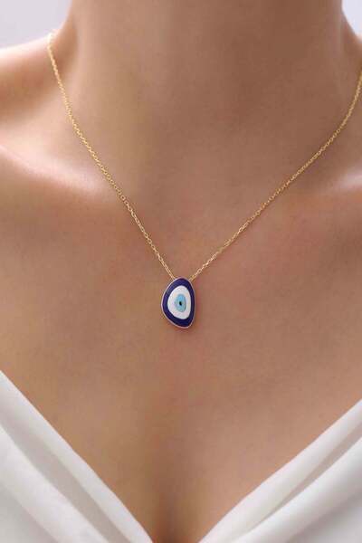 Ayno Nazar Boncuğu Tasarımlı Lacivert Kadın Gümüş Kolye