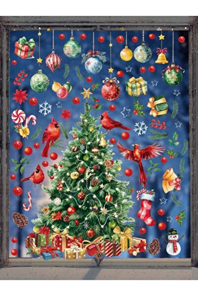 Inovius Стикер за коледна елха с птици, глобуси и подаръци - 139337
