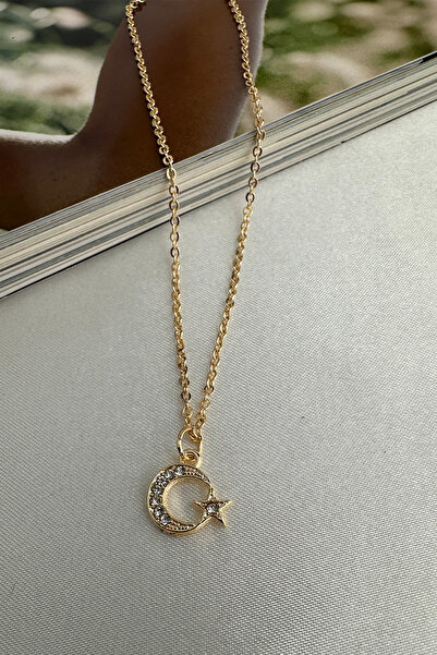Modex Thin Chain Stone Minimal Moon Star Necklace (40+5cm)