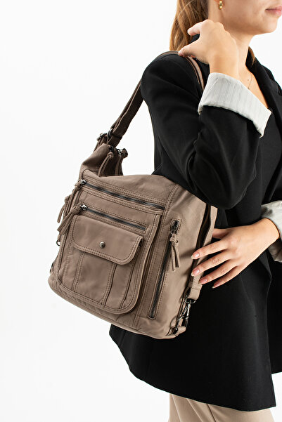 Çanta Trend Washable Leather Backpack and Shoulder Bag Kcx1019