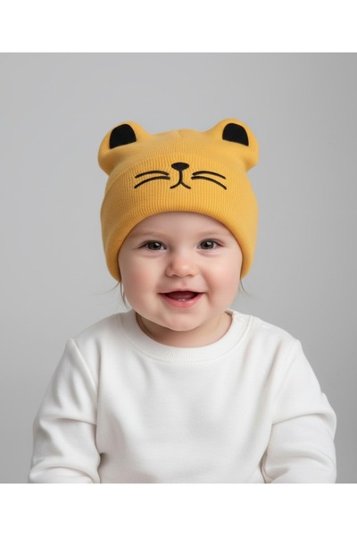 gigigiyim Winter Knitted Baby Beanie with Eared Cat Pattern