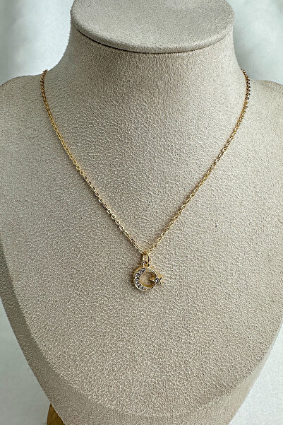 Modex Thin Chain Stone Minimal Moon Star Necklace (40+5cm)