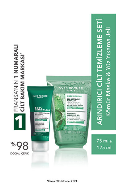 Yves Rocher Derin Arındırıcı Cilt Temizleme Seti -Kömür Maske ve Yüz Yıkama Jeli